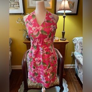 Jones New York Signature cotton blend pink floral print halter mini dress. Sz 8
